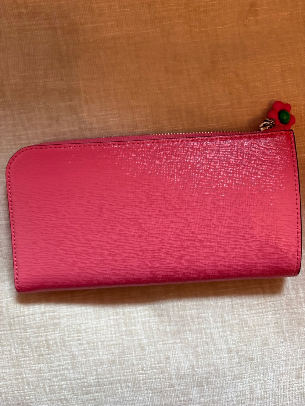 kate spade Pink Zip-Around Saffiano Leather Wallet with Flower Pull - Picture 2 of 3